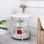 Round Side Table, 3-Tier Circular End Table with Storage Shelf,White Accent Sofa Table for Small Spaces,Round Corner Coffee Table for Living Room, Bedroom,19.6 inch Diameter