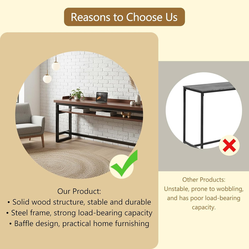LINLIUA Narrow Bar Table, Tall Pub Table Bar Height Kitchen Dining Table, Industrial Counter Height Breakfast Bar, Couch Bar Table with Lip Single Double Layer, Black or White Frame for Home Kitchen