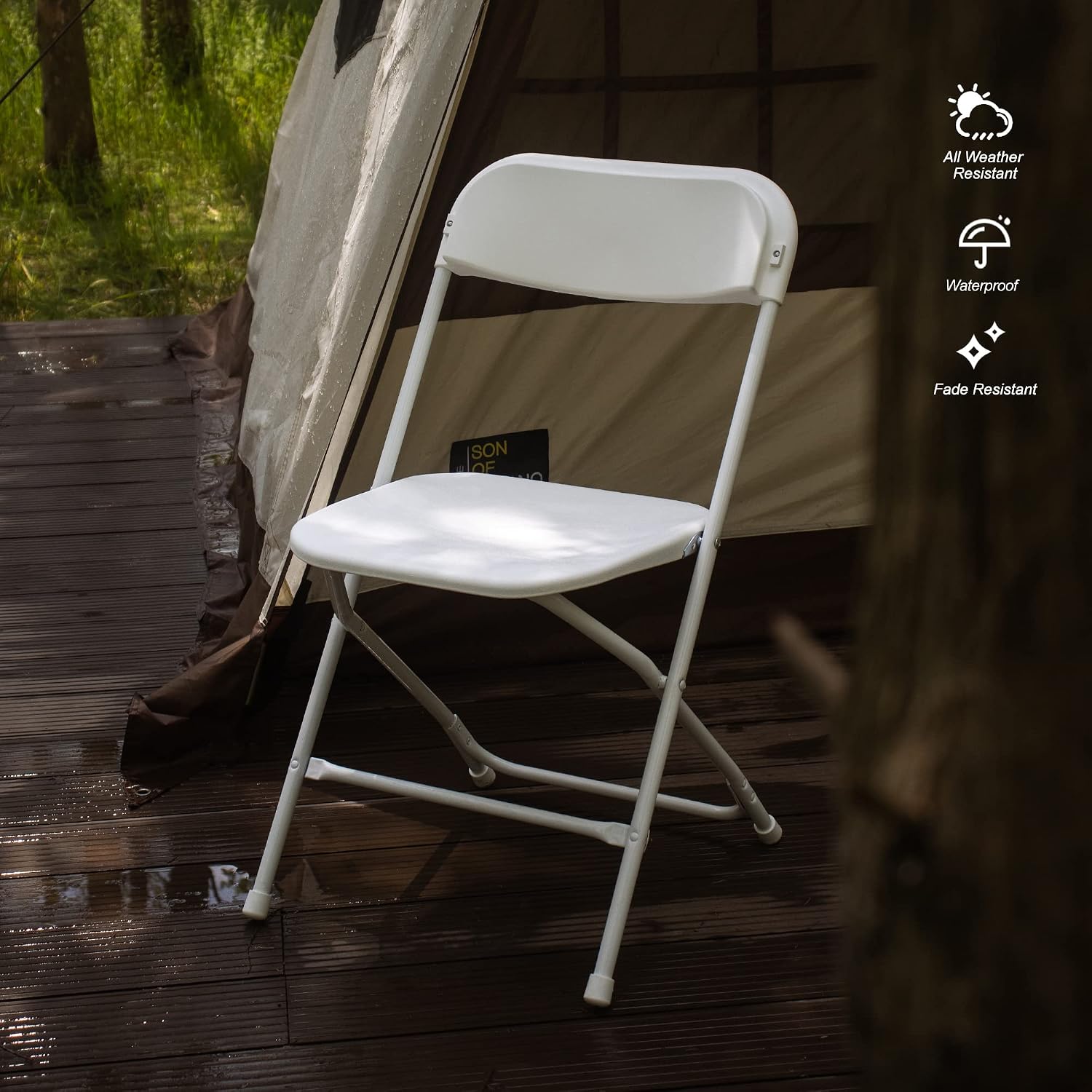 Allpop 10 Pack Plastic Folding Chair, 300lb Capacity, Portable Commercial Chair Seat with Steel Frame for Wedding Party Office Indoor Outdoor Events, Stackable, White
