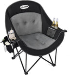 Coldbee Oversized Camping Chairs for Adults - Heavy Duty Padded Folding Lawn Chairs with Cup Holders & Cooler Bag, Comfy Outdoor Chair for Picnic, Beach, Fishing (Black)