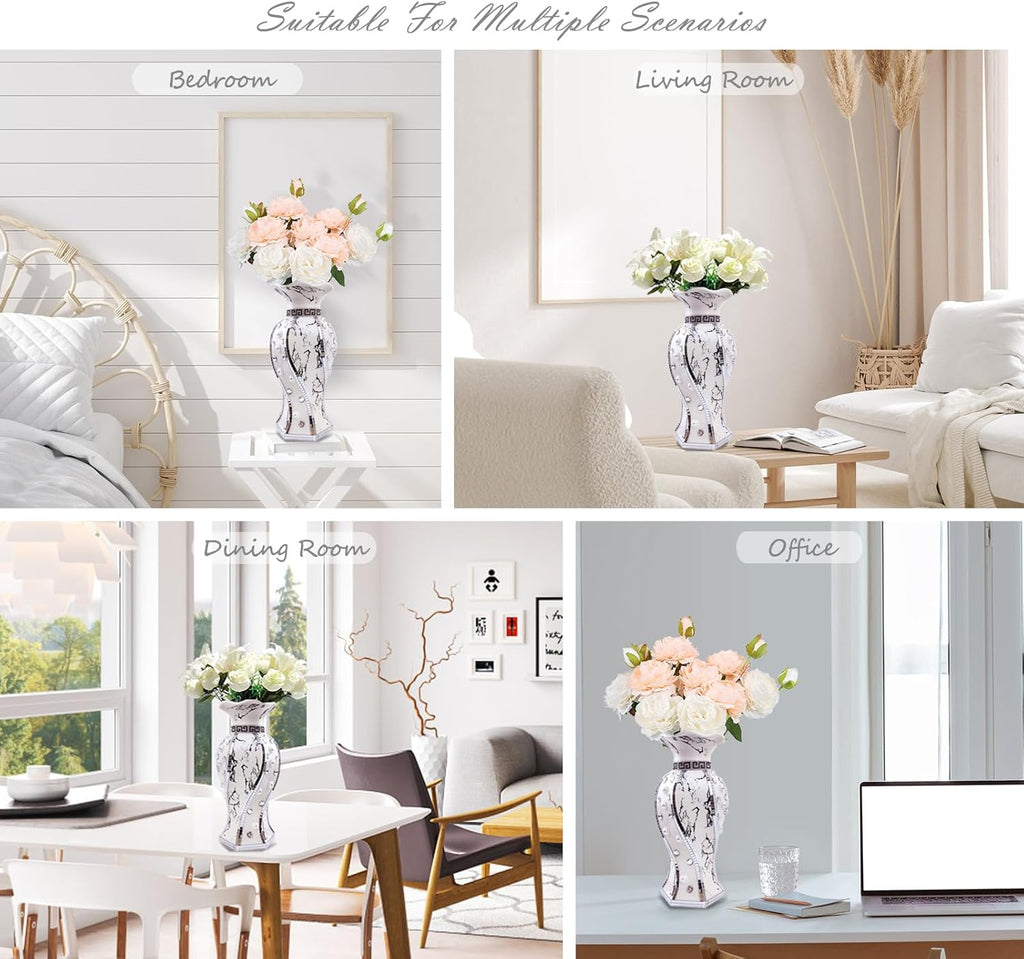 Modern Decorative Vase,Silver Flower Vase for Home Decor with Rhinestone,30 cm Luxury Ceramic Vase for Centerpiece,Living Room,Bedroom,Large Flower Vase