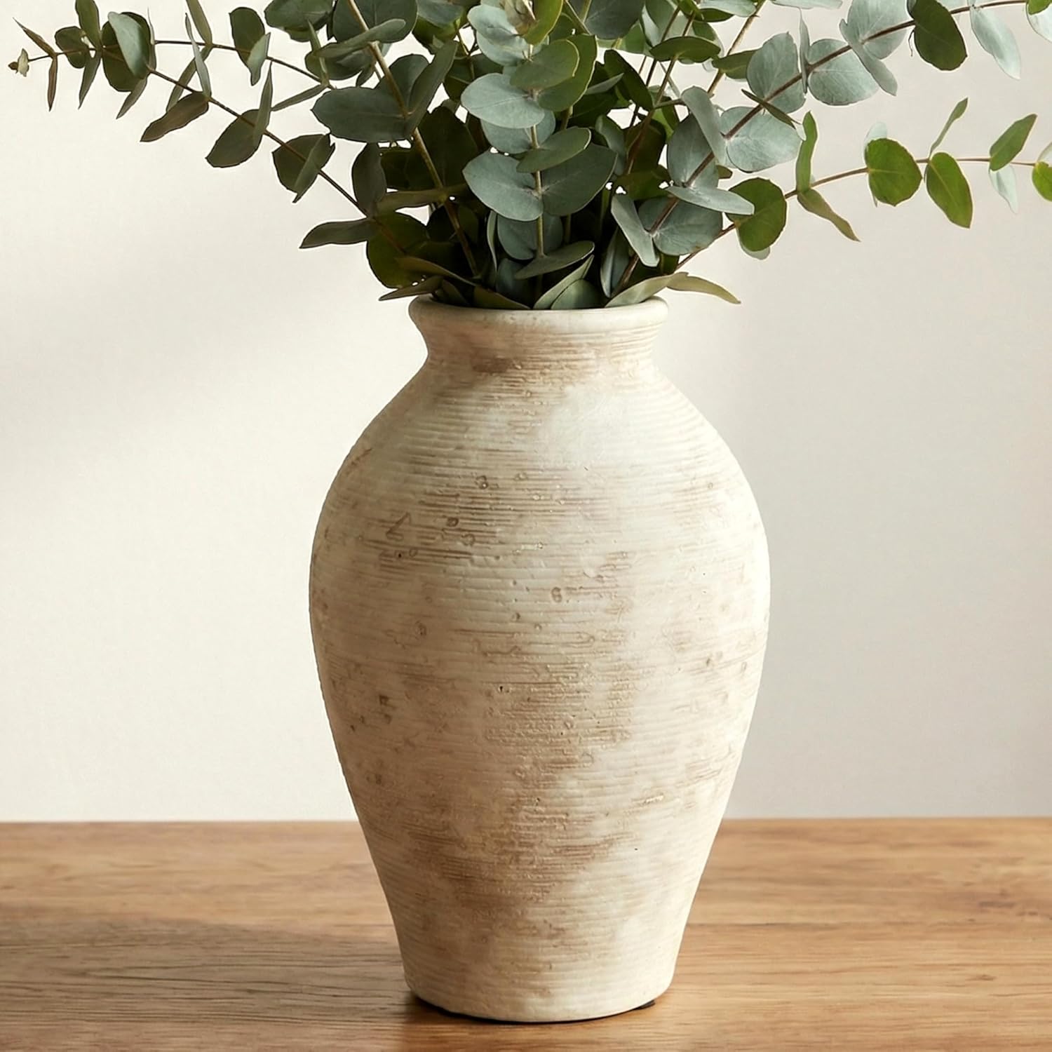 9 Inch Vintage Large White Ceramic Flower Vase | for Living Room, Dining Room, Bathroom Indoor & Outdoor Home Decor