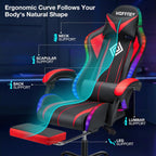 HOFFREE Gaming Chair Massage with LED RGB Lights and Footrest Ergonomic Computer Chair High Back Video Game Chair with Adjustable Lumbar Support Linkage Armrest Red and Black