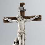 DevotedWalls Standing Crucifix Wall Cross, Catholic 12" H Crucifixion of Jesus Christ Scene Statue with Virgin Mary,Tabletop Cross for Easter(Stone Color)