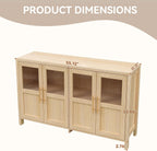 55" Sideboard Cabinet with Glass Doors, Large Buffet Cabinet with Storage and Shelves, Modern Accent Console Table for Dining Room Living Room Entryway (Natural)