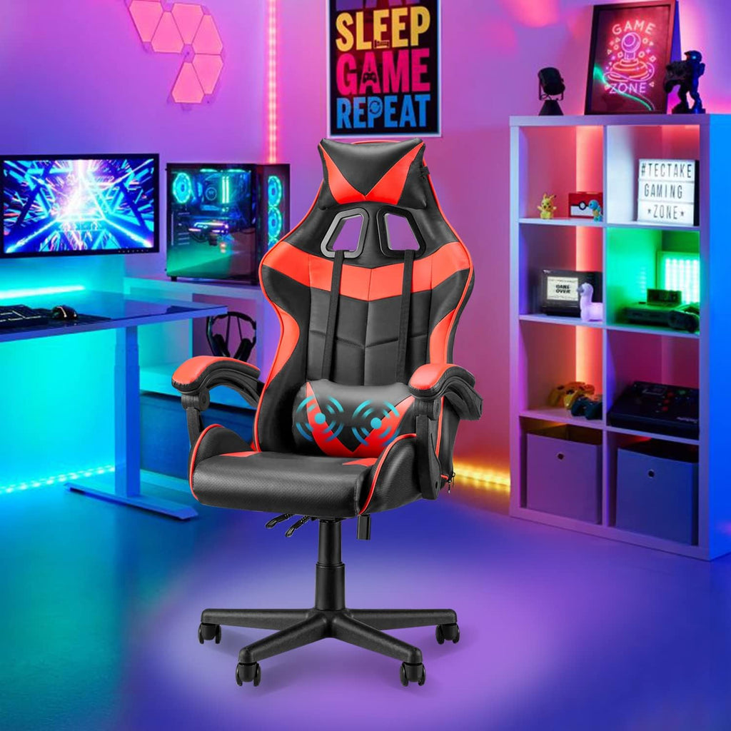 Soontrans Red Gaming Chair,Ergonomic Gamer Chair,Racing Game Chair,PC Computer Chair with High-Back,Adjustable Headrest and Lumbar Support
