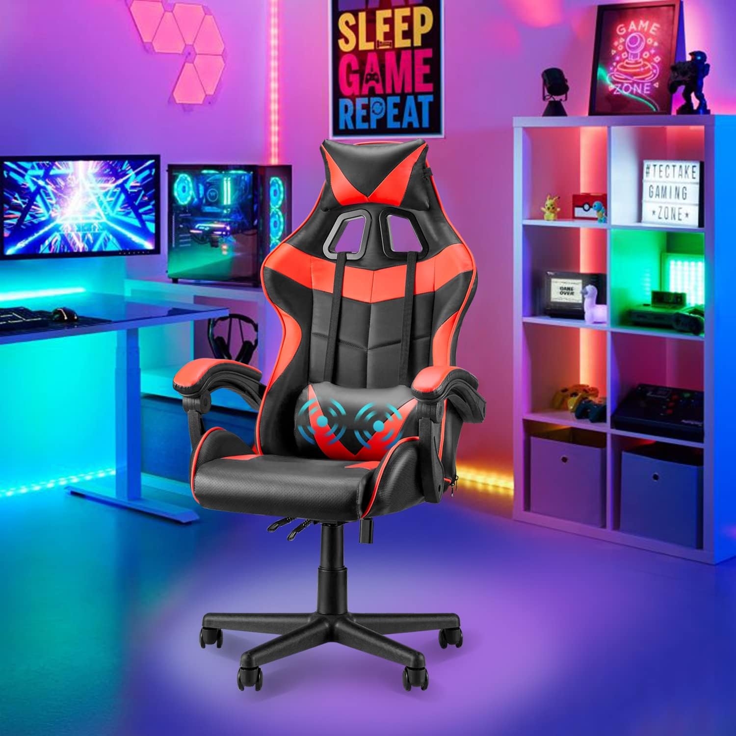 Soontrans Red Gaming Chair,Ergonomic Gamer Chair,Racing Game Chair,PC Computer Chair with High-Back,Adjustable Headrest and Lumbar Support