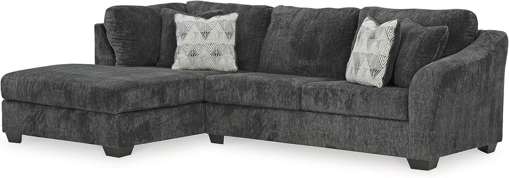Signature Design by Ashley Biddeford Sleeper Sectional, Pull Out Couch with Chaise, Velvet Upholstery, Full Size Memory Foam Mattress for Living Rooms, L Shape, Shadow Gray, 118" W