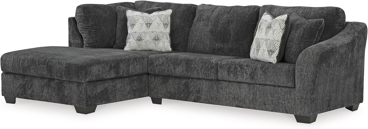Signature Design by Ashley Biddeford Sleeper Sectional, Pull Out Couch with Chaise, Velvet Upholstery, Full Size Memory Foam Mattress for Living Rooms, L Shape, Shadow Gray, 118" W