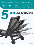 SERWALL Textilene Patio Chaise Lounge Chair Set of 2, HDPE Outdoor Lounger for Pool, Black