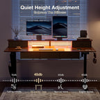 63x32″ Electric Standing Desk with 5 Drawers, Sit Stand Desk with Power Outlets, Monitor Shelf, RGB LED Lights and Cable Management, Height Adjustable 28.3"-47.2" for Home & Office, Walnut