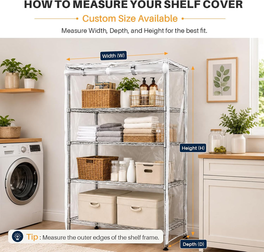 Custom Size Clear Wire Shelf Dust Cover,Waterproof Storage Wire Rack Covers with Zipper,Dustproof Shelf Covers for Wire Shelving,4 Styles, Durable PVC/Oxford Cloth