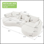 KEVINSPACE 128.15" Sofa Couch Modern Curved Cloud Round Sectional Couches Comfy with Pillows Luxury Chaise L Shape Upholstery for Living Room Apartment White Right Hand Facing