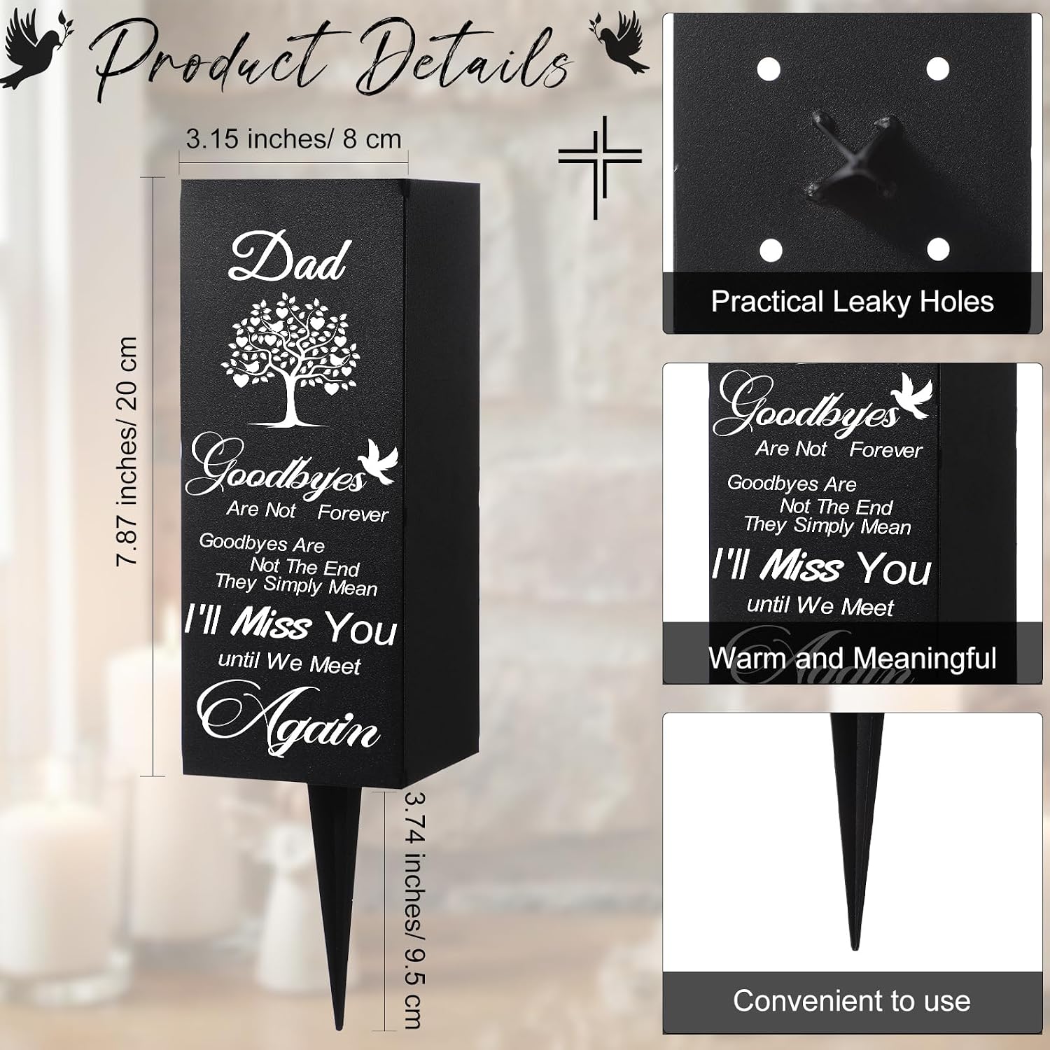 Geosar Cemetery Vases for Grave Metal Flower Holder with Spikes Memorial Funeral Gravesite Flowers Vase Decorations for Loss of Loved One(Goodby are Not the End)