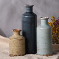 Ceramic Vase Set of 3, Crackle Glaze Decorative Flower Vases for Dried or Fresh Arrangements, Modern Farmhouse Decoration Table Shelf Centerpiece for Living Room, Dining, Fireplace, Entryway