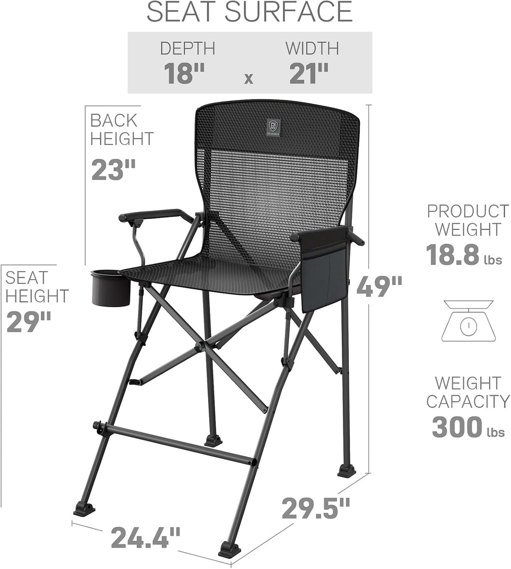 EVER ADVANCED Textilene Mesh Tall Camping Folding Chair 31", Portable Directors Chair, Bar Height Camping Chair with Carry Bag and Footrest, Armrest, Heavy Duty Supports 300 Lbs Black
