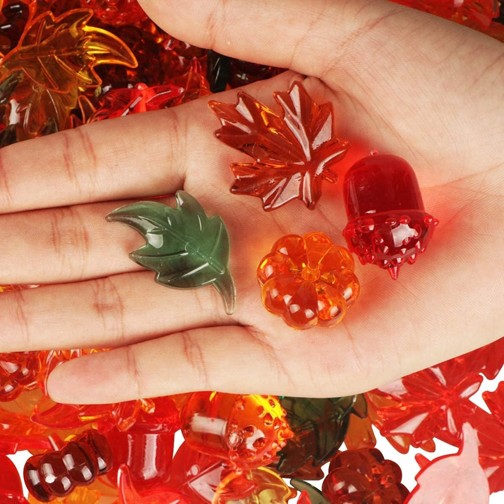 90 Pieces Acrylic Gems Leaves Mini Acrylic Pumpkin Maple Leaves Acorns Crystals Gems for Thanksgiving Home Decor Autumn Table Scatters Decoration Favor Vase Filler(6 Colors)