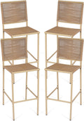 30" Patio Bar Stools Set of 4, Ergonomic Outdoor Wicker Bar Chairs with High Backrest, All-Weather Rope-Like Rattan Bar Height Barstools for Kitchen Island, Garden, Porch, Yellow
