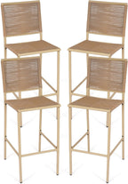 30" Patio Bar Stools Set of 4, Ergonomic Outdoor Wicker Bar Chairs with High Backrest, All-Weather Rope-Like Rattan Bar Height Barstools for Kitchen Island, Garden, Porch, Yellow