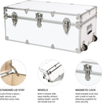 Rhino Trunk & Case Small Essential Trunk With Wheels, Tray, & Lid Organizer - 30"x17"x13", 1000+ lbs Capacity. Strong, USA Made Summer Camp Footlocker, and Secure College Dorm Storage Chest