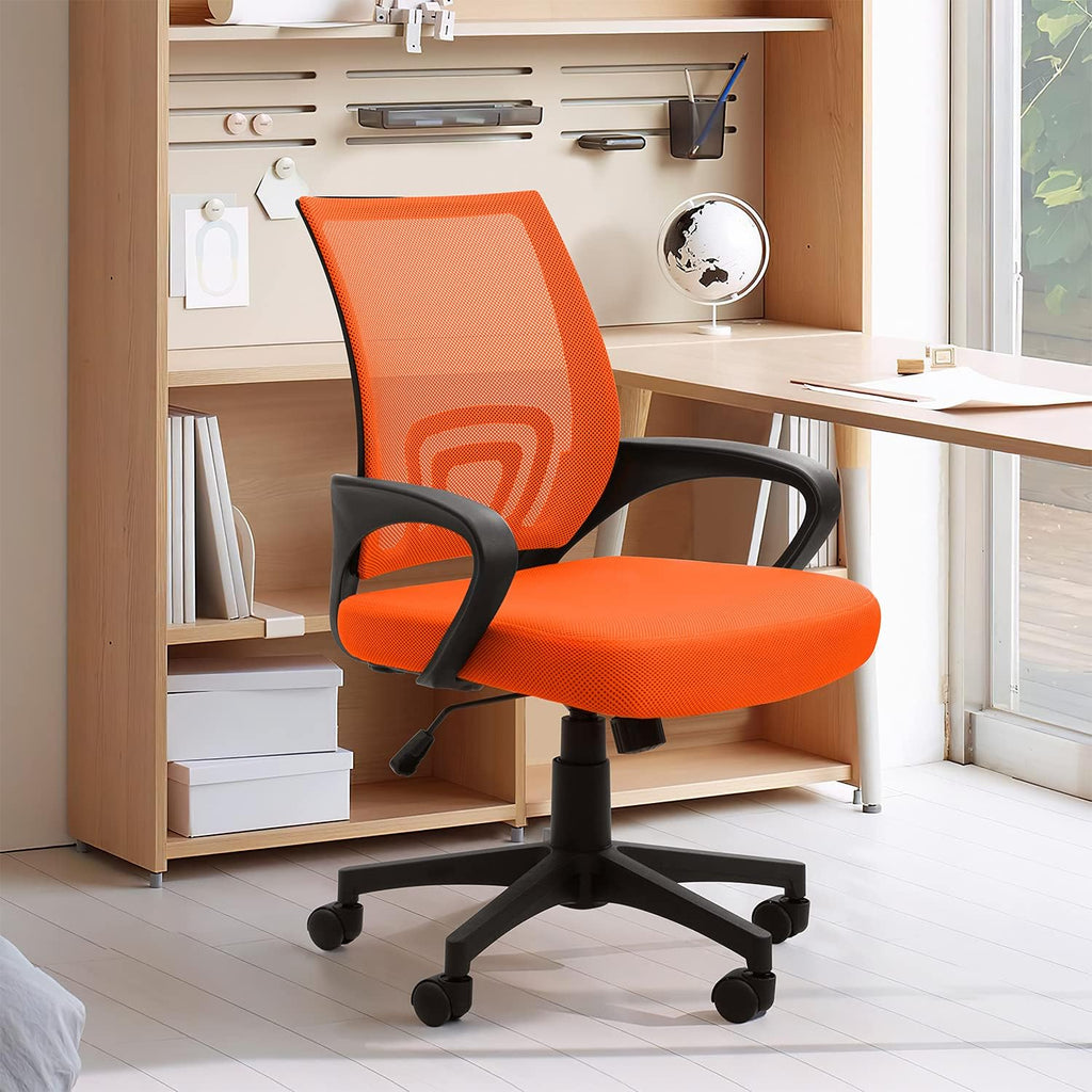 Shahoo Office Chair Swivel Task Seat with Mid-Back, Ergonomic Waist Support, Mesh, Orange