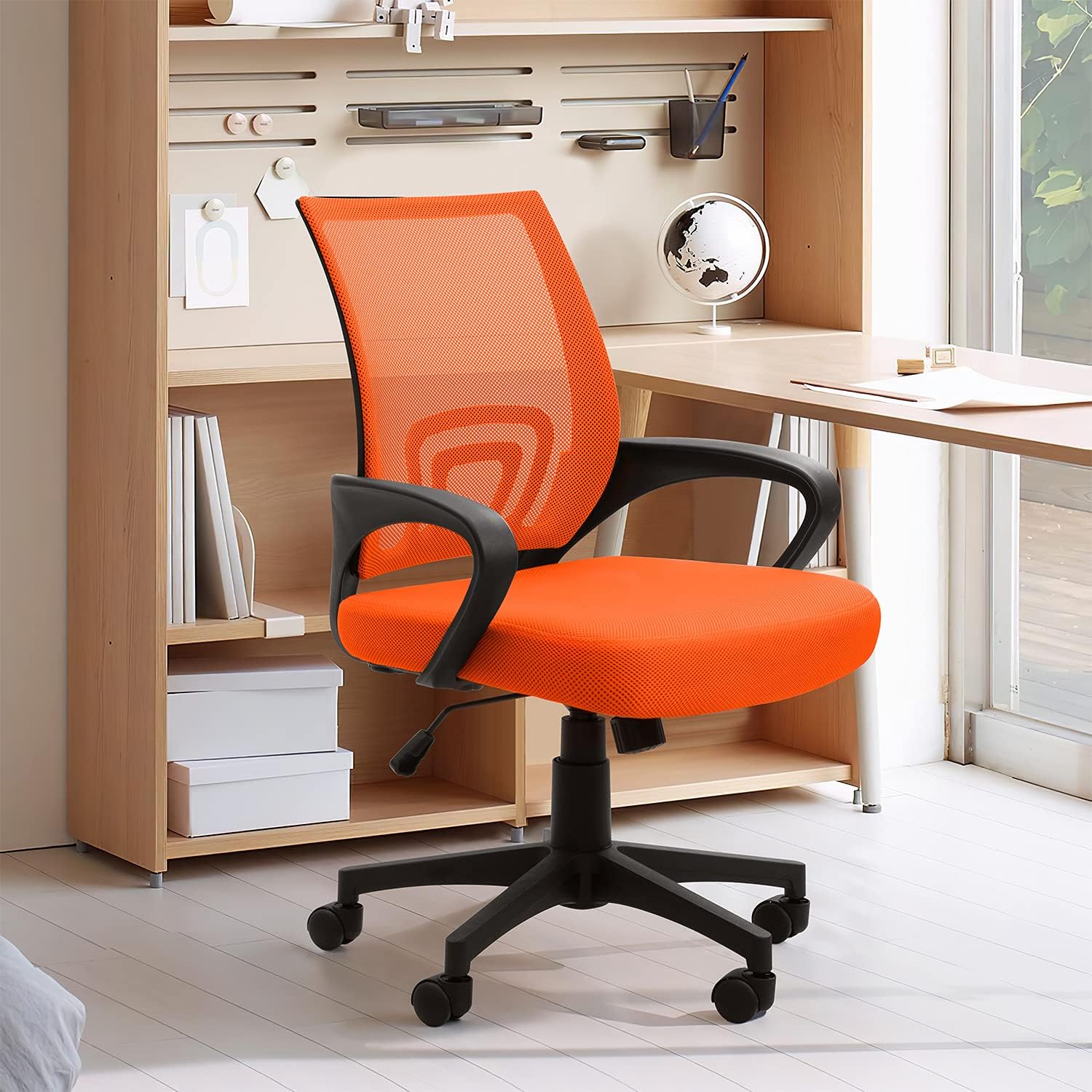 Shahoo Office Chair Swivel Task Seat with Mid-Back, Ergonomic Waist Support, Mesh, Orange