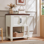 SAVOR LIFE Farmhouse Coffee Bar Table with 2-Door Cabinet, Kitchen Storage Cabinets with Open Shelf, Coffee Station for Dining Room, Kitchen, Hallway, Living Room, White