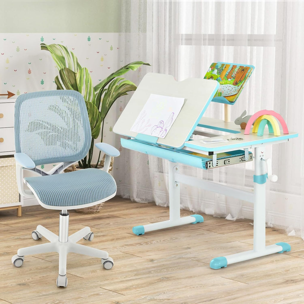 Costzon Kids Desk Chair, Height Adjustable Children Study Computer Chair with Armrests, Sit-Brake Casters, Swivel Mesh Task Chair for Boys Girls Teens Students, Kids Chair for Home, Office, School
