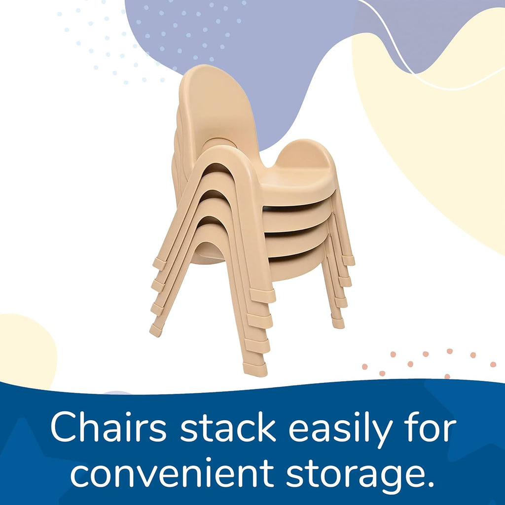 Angeles Value Stack 9" Child Chair, Natural Tan, 4 Pack, Stackable Ergonomic Seating Solution for Classrooms and Homeschools