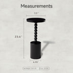 COZAYH Black Wood End Table with Round Top and Decorative Beaded Pedestal, Modern Accent Side Table Drink Table for Living Room, Small Spaces