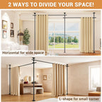 Room Divider Curtain Rod, No Drilling Wall Divider for Room Separation, Adjustable 4-10ft(H) 28-114inch(W) Heavy Duty Temporary Wall Divider Floor to Ceiling Tension Rod,Black