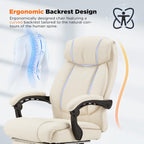 HOMREST Heated Office Chair, Beige | Vibrating Massage, Ergonomic Executive Desk Chair, Retractable Footrest and Lumbar Support, High-Back Reclining PU Leather