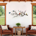 ESTART Metal Birds Wall Art, Metal Vivid Birds on Branch Silhouette Wall Decor Black Leaves with Bird Outdoor Hanging Wall Sculpture for Home Balcony Garden (Vintage Color, Small)