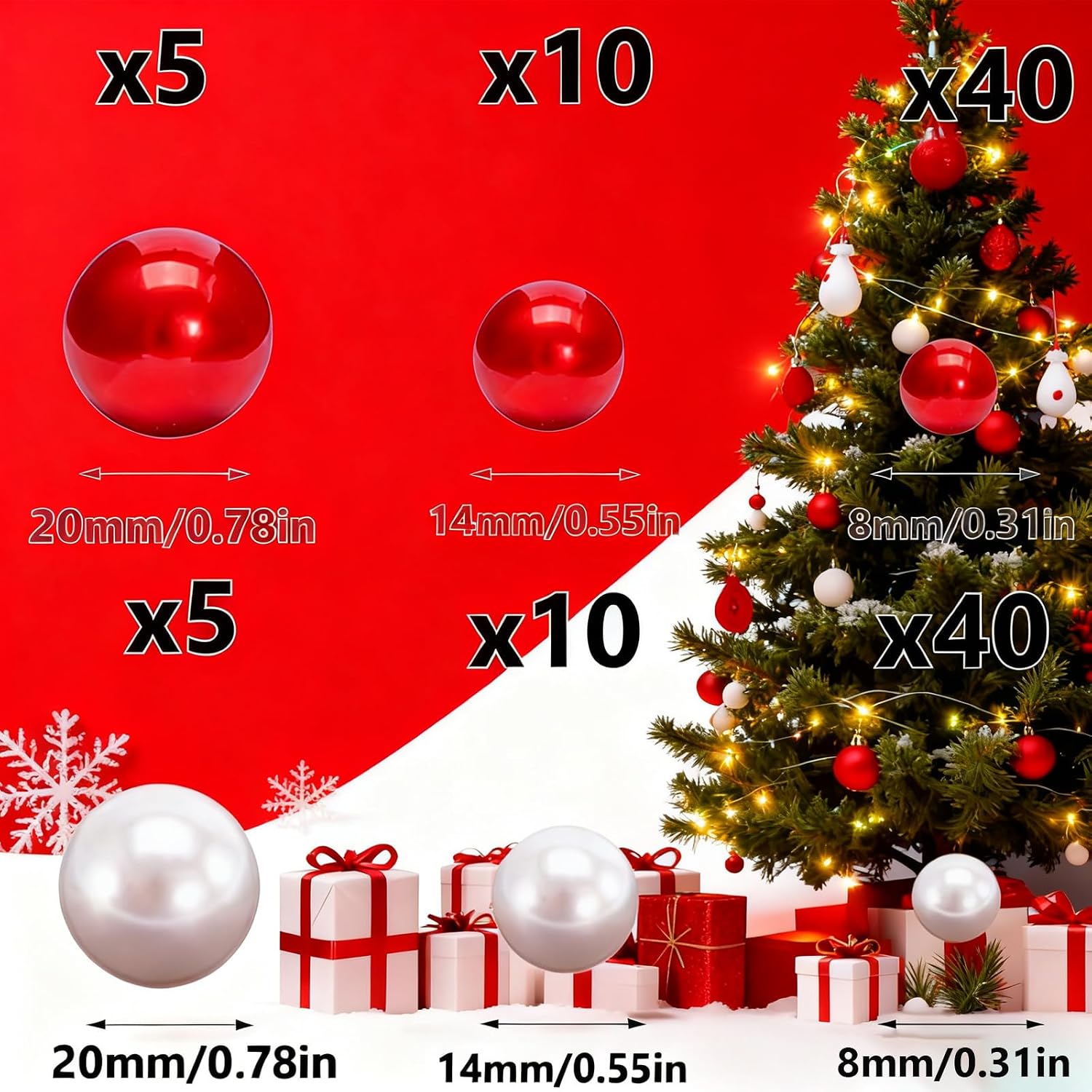 139Pcs Christmas Vase Filler, White and Red Candy Cane Decor, ClassicGreen Set Christmas Floating Vase Fillers for Home Table Centerpieces Decorations (Classic White Red Set)