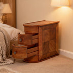 Vintage Wood End Table with 2 Drawers, No Assembly Required Slim Narrow Design for Small Spaces, Sofa Side for Living Room or Nightstand for Bedroom(Brown,Number of Items: 1)