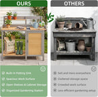 Wooden Potting Bench Table with Sink,Outdoor Garden Table Work Bench with Storage, Workstation for Outside Patio Lawn