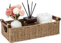 CubesLand Small Wicker Toilet Basket Tray Organizer W/Cut Out Handle, Handwoven Slim Decorative Basket for Countertop, Shelves And for Rustic Home Decor, Living Room, Nursery Organization, Neutral