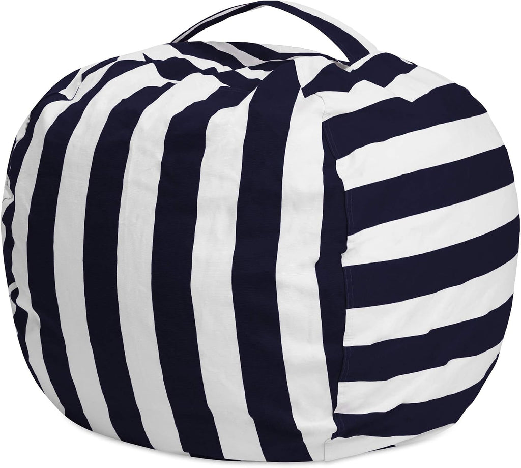 Posh Stuffable Kids Stuffed Animal Storage Bean Bag Chair Cover - Childrens Toy Organizer, Large 38" - Canvas Stripes Blue and White