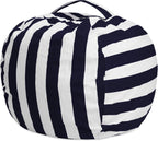 Posh Stuffable Kids Stuffed Animal Storage Bean Bag Chair Cover - Childrens Toy Organizer, Large 38" - Canvas Stripes Blue and White
