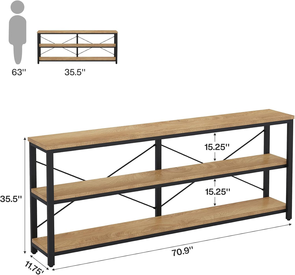 Tribesigns 71" Sofa Tables,Extra Long Couch Table, Narrow Long Console Table, Entryway Table,Sofa Table with 3 Tiers Storage Shelves (Light Brown)