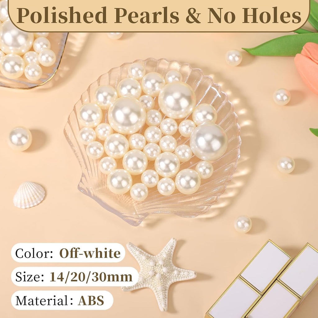 SUREAM Ivory Pearl Beads for Vase Filler, 14/20/30mm Large Sizes Loose Pearls for Jewelry Making, Artificial Plastic No Hole Beads Table Scatter, Wedding, Birthday Party, Home Decoration(100 Pieces)