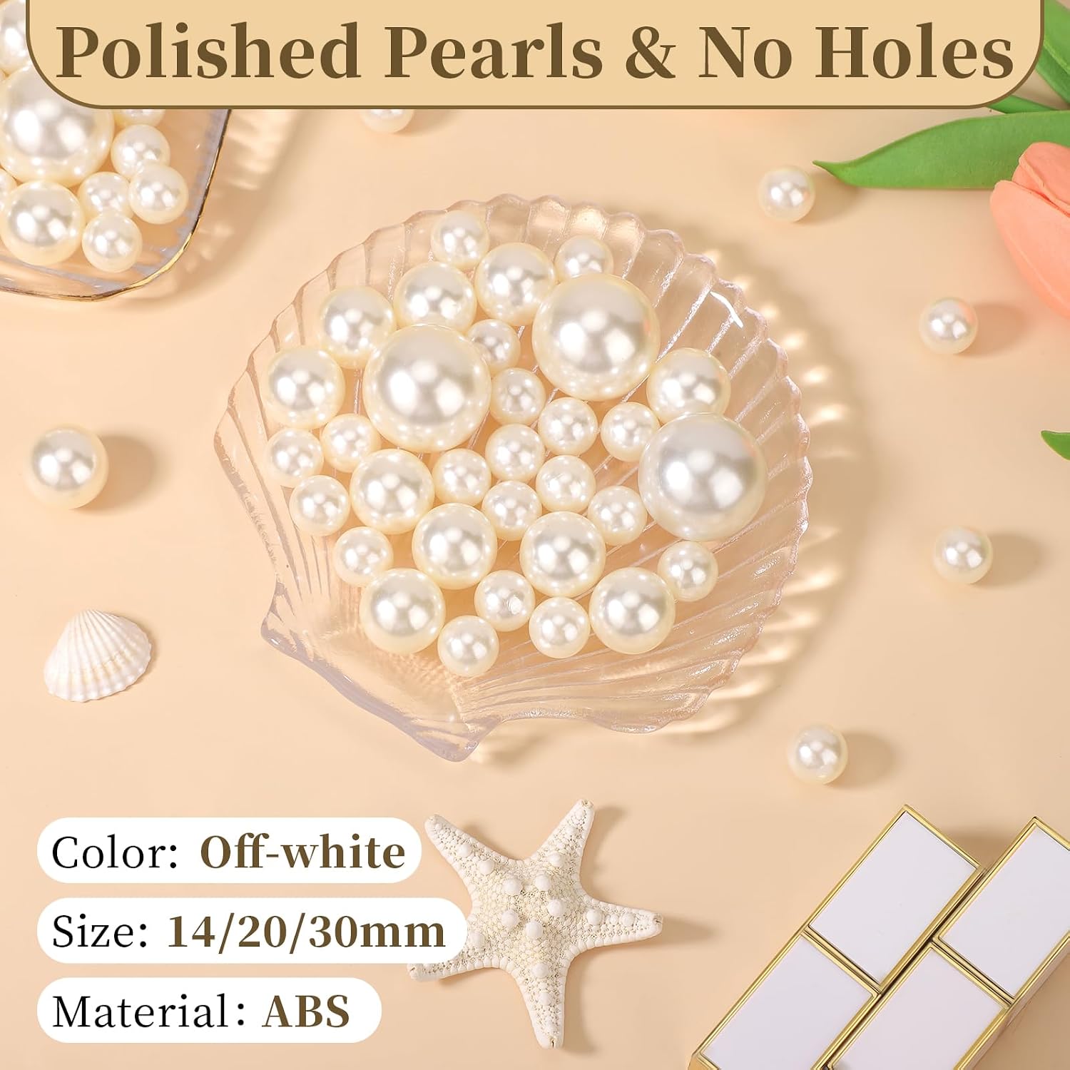 SUREAM Ivory Pearl Beads for Vase Filler, 14/20/30mm Large Sizes Loose Pearls for Jewelry Making, Artificial Plastic No Hole Beads Table Scatter, Wedding, Birthday Party, Home Decoration(100 Pieces)