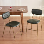 Mid Century Modern Dining Chairs Set of 2, Retro Chair with Faux Leather Upholstered Seat & Vintage Distressing Metal Legs & Leg Protectors for Kitchen Dining Room (Dark Green,Assemble)