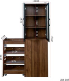 Ultra-Slim 70.87" H Display Storage Cabinet w/ 4-Tier Pull-Out Multi-Functional Shelves & 2 Glass Doors – Modern Wooden Kitchen Pantry Cabinet for Living/Dining/Kitchen – Space-Saving Design (Walnut)