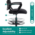 DUMOS Drafting Chair - Counter Height Adjustable Tall Office Desk Chair with Fixed Armrests and Comfortable Lumbar Support for Standing Desk, for Bedroom Livingroom, Black