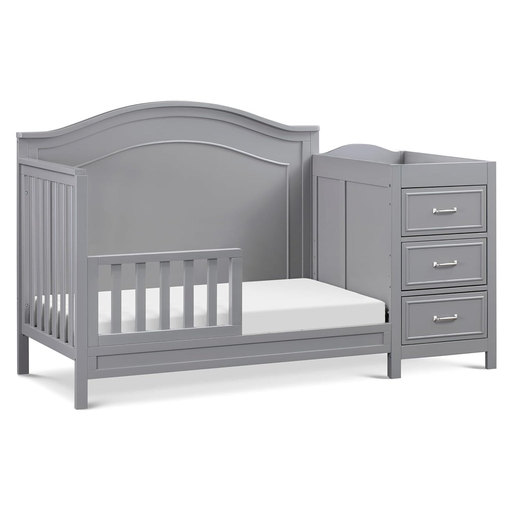 Davinci Charlie 4-in-1 Convertible Baby Crib w/Changing Table, Grey | Greenguard Certified Baby Crib Convertible to Toddler Bed, Daybed, Full-Size Bed - Changing Table Combo w/ Extra Storage