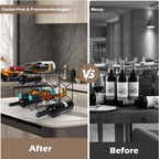 Black Countertop Wine Rack 14 Bottles, Geometric Stainless Steel Wine Bottle Holder,3 Tier Wine Racks for Cabinet Pantry Bar Table No Assembly Required