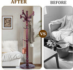Free Standing Coat Rack with 14 Hooks, Vintage Wooden Coat Tree, Adjustable Height 73 Inches, Retro Coat Stand for Entryway, Living Room, Office & Bedroom (Mahogany) (fishtail, 1 PCS)