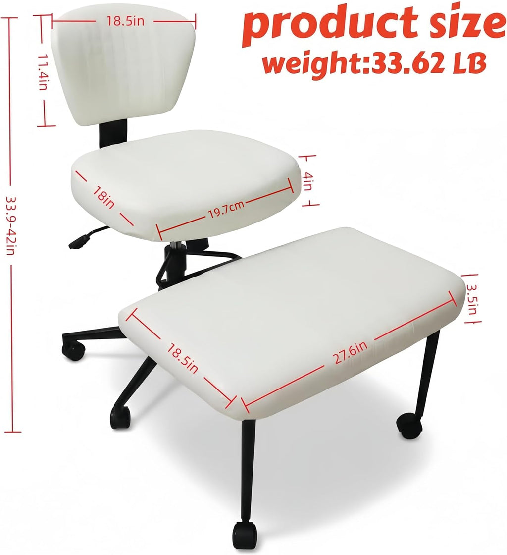 Ergonomic Cross Legged Office Chair with Wheels, Meditation Chair, Ultimate ADHD Desk Chair with Lumbar Support for Active Sitting, Modern Criss Cross Kneeling Chair for Home & Office PU&White