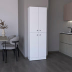71" Tall Pantry with 4 Doors & 5 Adjustable Shelves - White - Ideal for Kitchen Storage & Laundry Room Organization